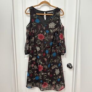 Dark Brown Floral Cold Shoulder Midi Dress | Signature Collection L